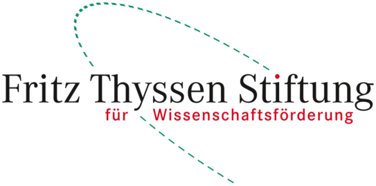Logo der Fritz Thyssen Stiftung für Wissenschaftsförderung. Der Schriftzug „Fritz Thyssen Stiftung“ steht in schwarzer Farbe, darunter in Rot die Worte „für Wissenschaftsförderung“. Darüber und darunter verläuft eine grün gestrichelte, elliptische Linie, die das Logo grafisch umrahmt.