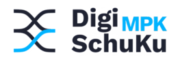 A logo with the inscription “DigiSchuKuMPK.” On the left is a stylized symbol made up of curved lines, reminiscent of a connection or network. The colors of the logo are mainly black and blue, which conveys a modern and digital impression.