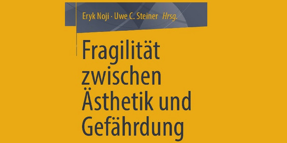 Buchcover mit gelb-orangefarbenem Hintergrund. Der Titel lautet „Fragilität zwischen Ästhetik und Gefährdung“. Als Herausgeber sind Eryk Noji und Uwe C. Steiner genannt. Unten steht das Verlagslogo „Springer VS“.