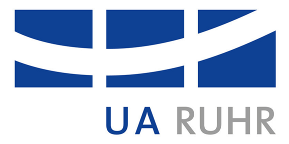Logo of the Ruhr University Alliance “UA Ruhr” featuring a blue graphic symbol on a white background. Below it is the text “UA RUHR,” with “UA” in blue and “RUHR” in gray.