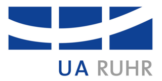 Logo of the Ruhr University Alliance “UA Ruhr” featuring a blue graphic symbol on a white background. Below it is the text “UA RUHR,” with “UA” in blue and “RUHR” in gray.